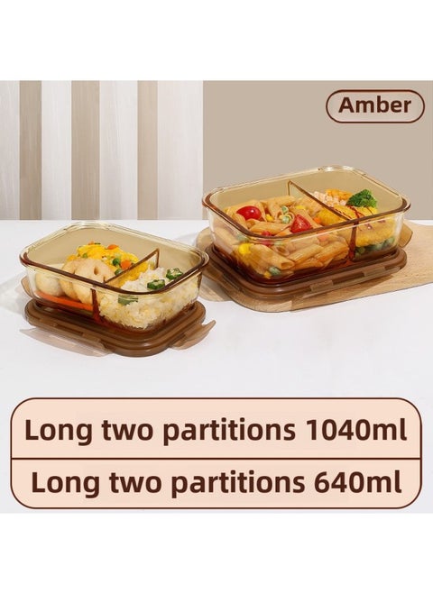 Glass Lunch Box With Rice Separator Bowl Glass Preservation Box Microwave Heating Lunch Box For Students Office Student Lunch Box-Specifications:Length 52kg Partition + Length 32kg Partition-Color:Brown Borosilicate Glass