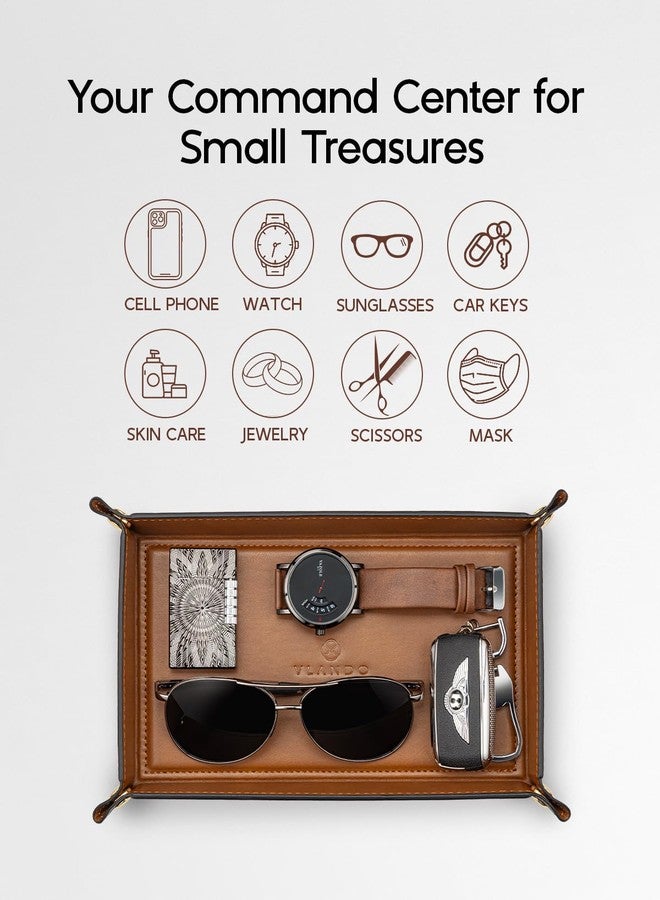 VLANDO PU Leather Valet Tray, 8.5 x 5 x 1.5 Inch Catchall Organizer for Men, Desk Nightstand Dresser Holder for Keys Phone Wallet Watch Coins, Entryway Gift - Image 3