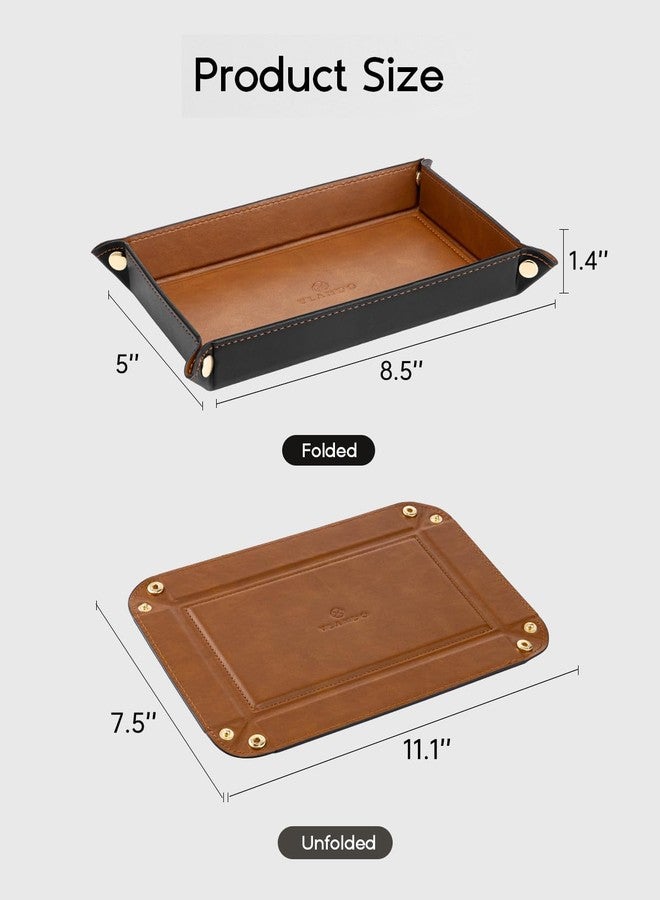 VLANDO PU Leather Valet Tray, 8.5 x 5 x 1.5 Inch Catchall Organizer for Men, Desk Nightstand Dresser Holder for Keys Phone Wallet Watch Coins, Entryway Gift - Image 2