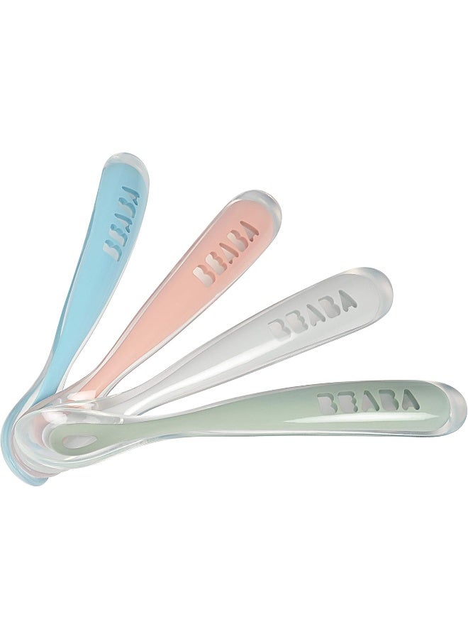 BEABA Béaba First Stage Baby Feeding Spoon Set, The Original Soft Tip Silicone Spoons for Babies, Gum Friendly BPA Lead Phthalate and Plastic Free, Great Gift Set (4 Pack), Rose - Image 1