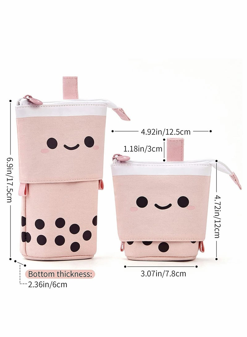 Kawaii Smile Face Boba Milk Tea Pen Pencil Holder Stand with Telescopic Stationery Case -  Pencil Pouch for Kids, Pen Bag Case for School Supply - Image 2