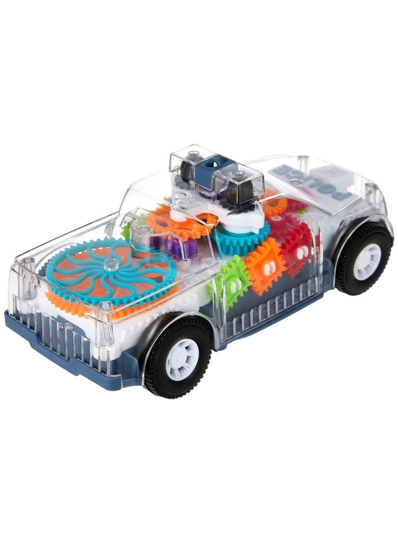 Toy Box Transparent Electric Police Car Gear Toy with Flashing Lights & Music, Automatically Changes Direction, Bump and Go Toddler Gift, for Boys Girls - Image 4