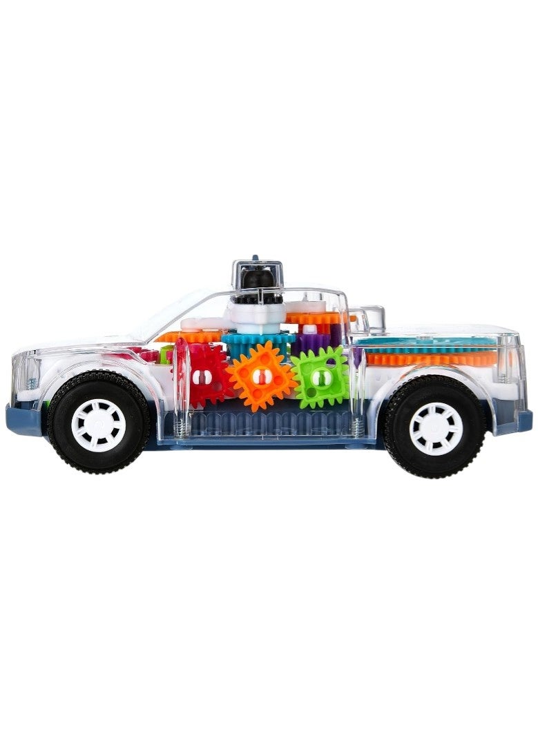 Toy Box Transparent Electric Police Car Gear Toy with Flashing Lights & Music, Automatically Changes Direction, Bump and Go Toddler Gift, for Boys Girls - Image 3
