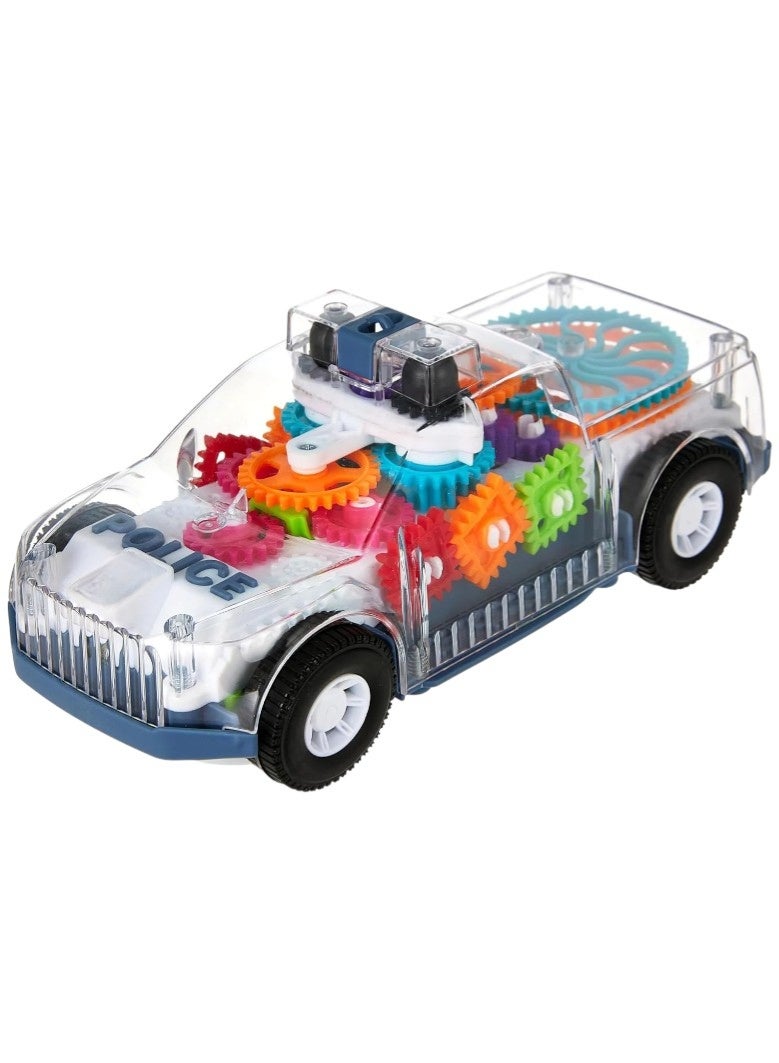 Toy Box Transparent Electric Police Car Gear Toy with Flashing Lights & Music, Automatically Changes Direction, Bump and Go Toddler Gift, for Boys Girls - Image 1