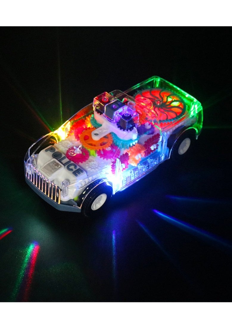 Toy Box Transparent Electric Police Car Gear Toy with Flashing Lights & Music, Automatically Changes Direction, Bump and Go Toddler Gift, for Boys Girls - Image 2
