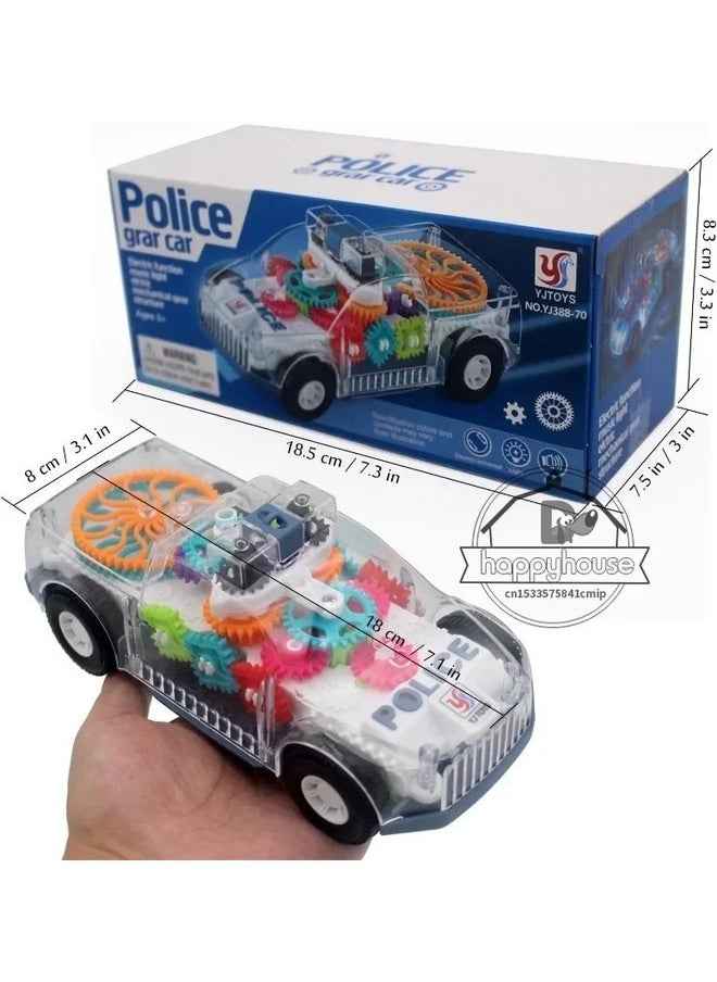 Toy Box - Transparent Electric Police Car Gear Toy with Flashing Lights & Music, Automatically Changes Direction, Bump and Go Toddler Gift, for Boys Girls - Image 1