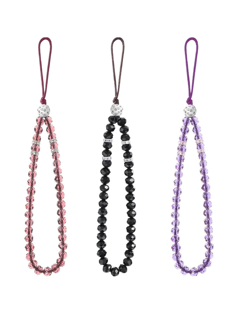 KASTWAVE 3 Pcs Cell Phone Lanyard Strap, Charm Bling Crystal Beads Hand Wrist Lanyard Strap String, Women's Wristlet for Cell Phone Camera Purse MP3 MP4 iPod PSP Keychain  - Image 1