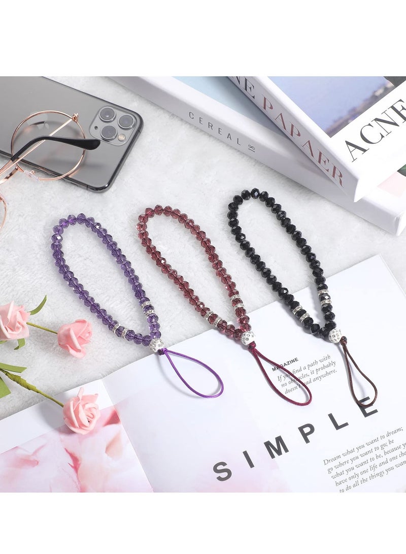 KASTWAVE 3 Pcs Cell Phone Lanyard Strap, Charm Bling Crystal Beads Hand Wrist Lanyard Strap String, Women's Wristlet for Cell Phone Camera Purse MP3 MP4 iPod PSP Keychain  - Image 2