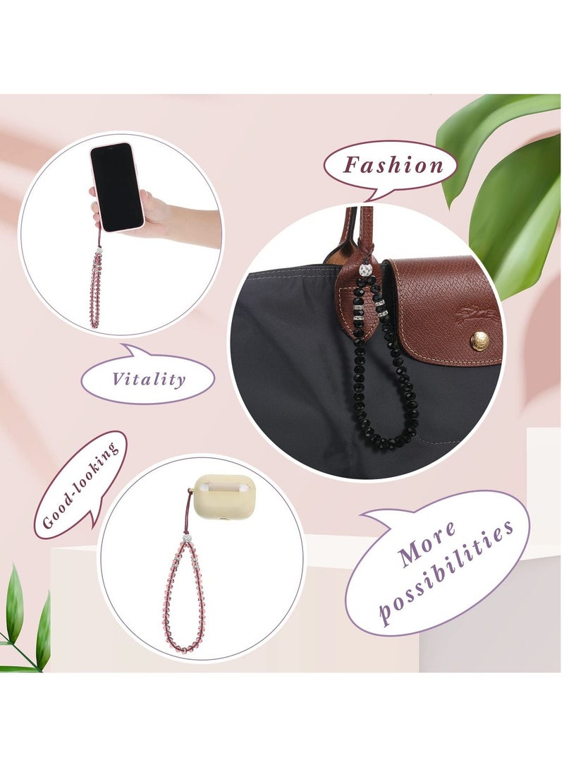 KASTWAVE 3 Pcs Cell Phone Lanyard Strap, Charm Bling Crystal Beads Hand Wrist Lanyard Strap String, Women's Wristlet for Cell Phone Camera Purse MP3 MP4 iPod PSP Keychain  - Image 4