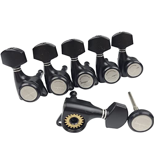 Kaynes Guitar Locking Tuners – 18:1 Black Lock String Tuning Keys Pegs Machine Heads Tuners for Strat Tele ST TL LP SG most Electric or Acoustic Guitars (6 Inline for Right, Black) - Image 1
