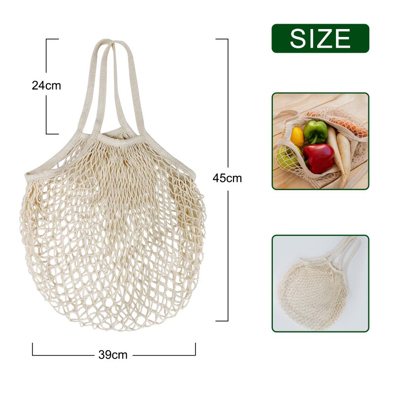 Mordx 2 Pack Premium Mesh Grocery Bags,100% Cotton String Mesh Bags,Long Handle Net Tote Bags,Reusable Produce Bags,Washable,Portableï¼ŒFruit and Vegetable Storage Bags (beige+blue-gray) - Image 3