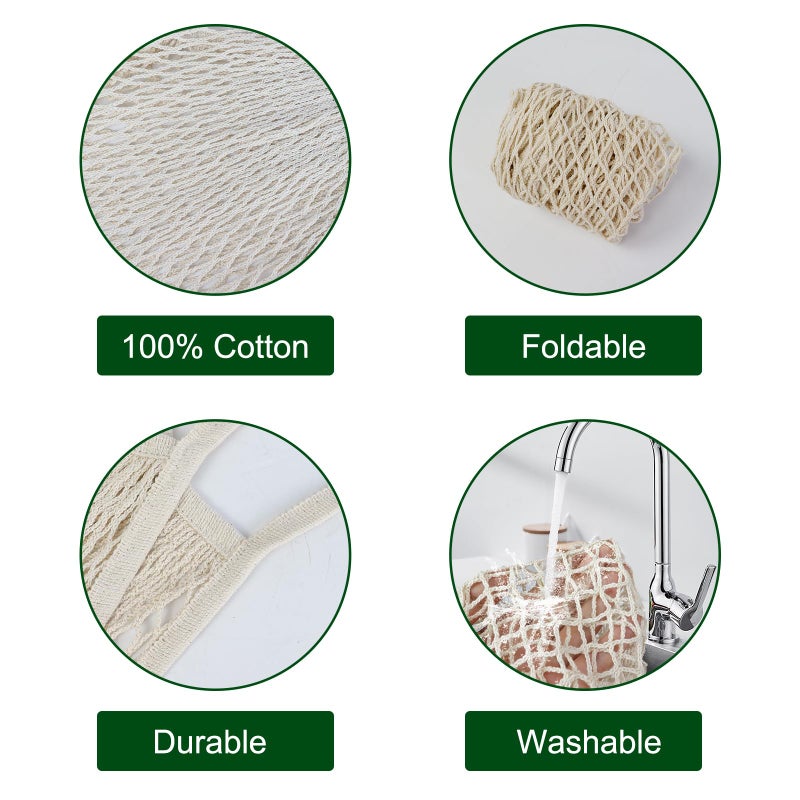 Mordx 2 Pack Premium Mesh Grocery Bags,100% Cotton String Mesh Bags,Long Handle Net Tote Bags,Reusable Produce Bags,Washable,Portableï¼ŒFruit and Vegetable Storage Bags (beige+blue-gray) - Image 5
