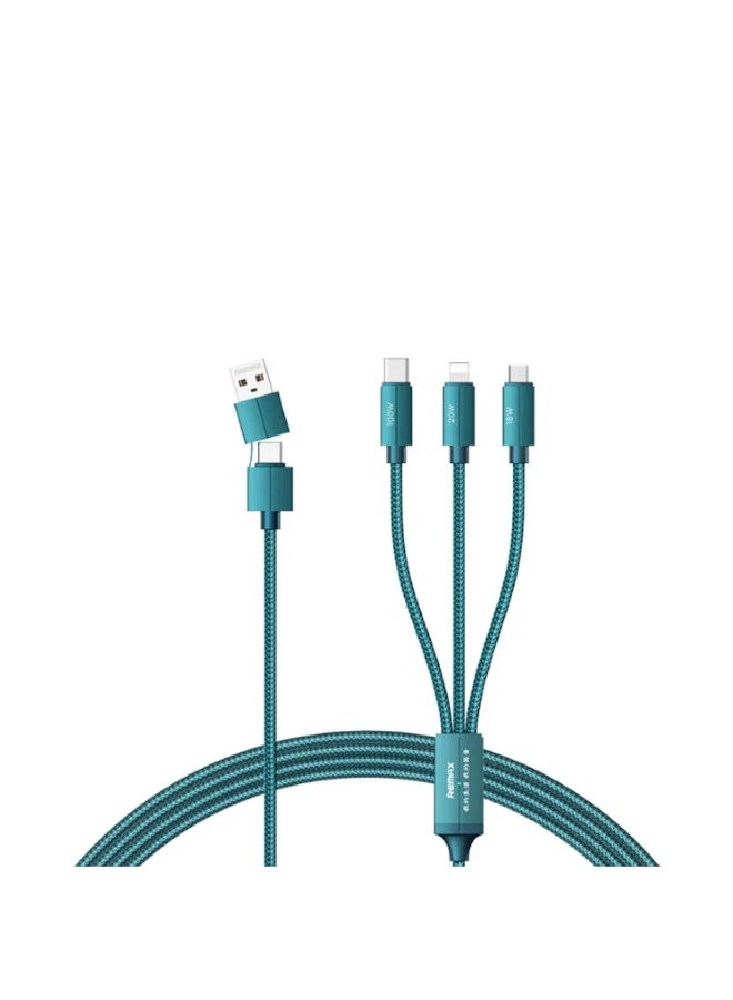 ريماكس كابل بيانات شحن سريع 3 في 2 RC-C012 من سلسلة KEROLLA، 100 واط، 1 متر، كابل قوي من الألومنيوم، يدعم الشحن السريع عبر USB وPD لجميع أجهزة الهاتف - أخضر - Image 1