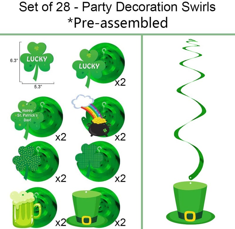 DAZONGE 40ct St. Patrick's Day Decorations Kit, Hanging Swirls, Banner, Shamrock Garlands for St. Patrick's Day Decor, Saint Patrick's Day Party Favor - Image 3