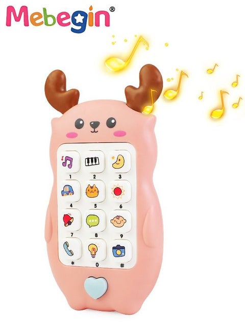 Baby Deer-shaped Mobile Phone Toy with Teether Case, Light, Music and Adjustable Volume, Multifunctional Baby Phone Toy with 12 Learning Modes, Teething Toy for Babies, Perfect for Bbabies Who Enjoy Playing with Real Phones, 7*2.5*13.5cm