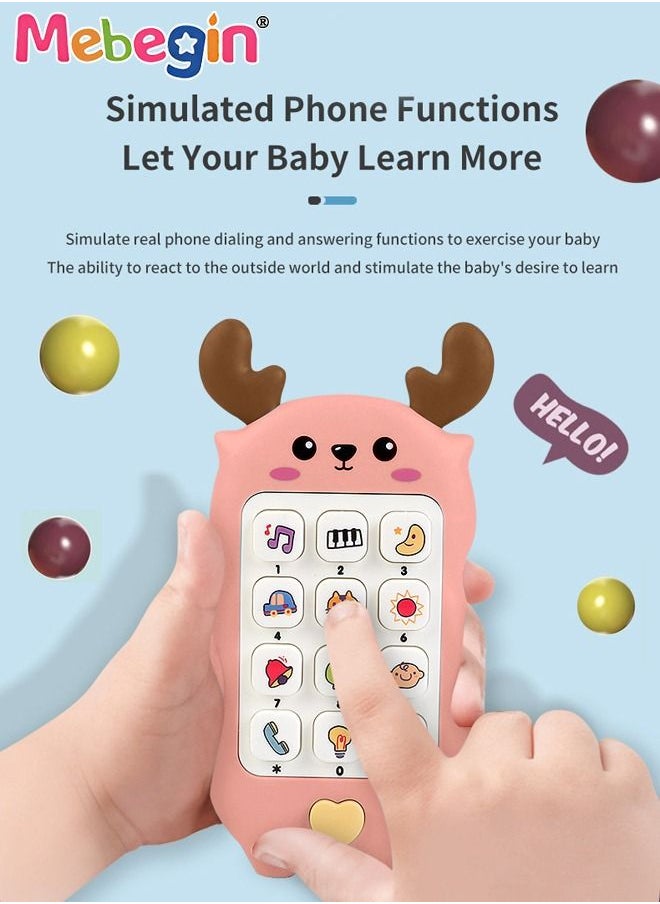Baby Deer-shaped Mobile Phone Toy with Teether Case, Light, Music and Adjustable Volume, Multifunctional Baby Phone Toy with 12 Learning Modes, Teething Toy for Babies, Perfect for Bbabies Who Enjoy Playing with Real Phones, 7*2.5*13.5cm