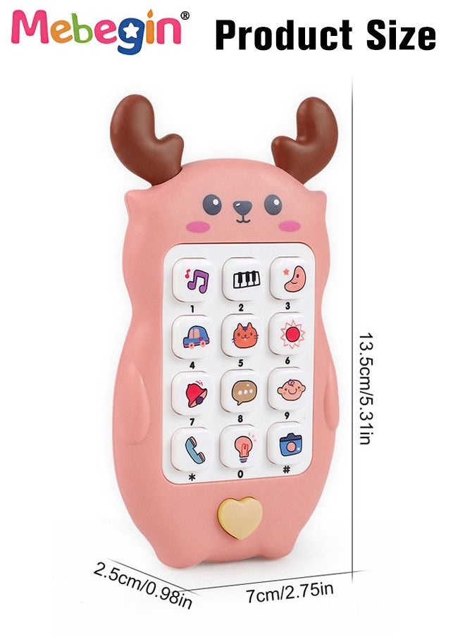 Baby Deer-shaped Mobile Phone Toy with Teether Case, Light, Music and Adjustable Volume, Multifunctional Baby Phone Toy with 12 Learning Modes, Teething Toy for Babies, Perfect for Bbabies Who Enjoy Playing with Real Phones, 7*2.5*13.5cm