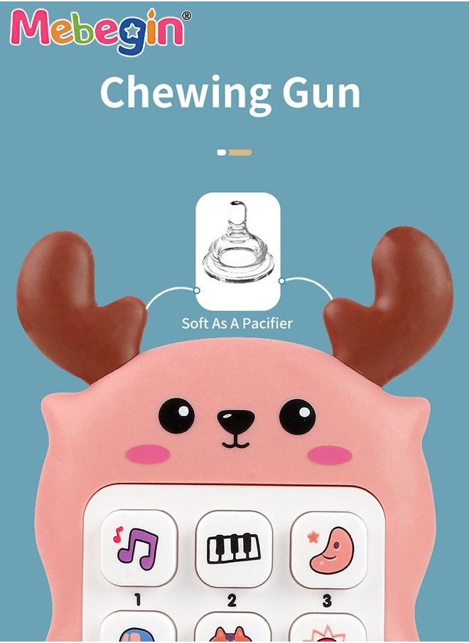Baby Deer-shaped Mobile Phone Toy with Teether Case, Light, Music and Adjustable Volume, Multifunctional Baby Phone Toy with 12 Learning Modes, Teething Toy for Babies, Perfect for Bbabies Who Enjoy Playing with Real Phones, 7*2.5*13.5cm