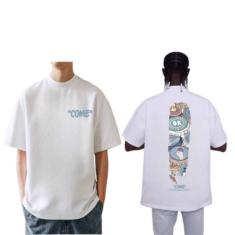 Heavy Opaque 260G American Small Neckline Letter Print White Loose Plus Size All-Match Short Sleeve Couple T-Shirt - Image 4