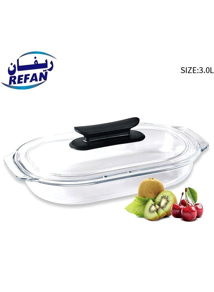 Refan 3.0L Heat Resistant Pyrex Glass Oven Dish with Lid