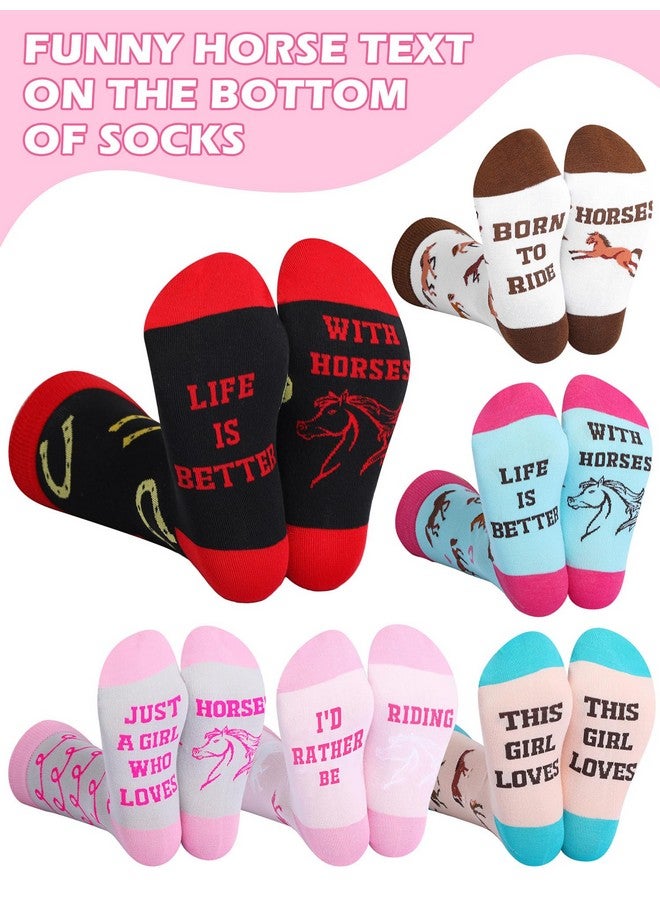 Hercicy Hercicy 6 Pairs Funny Horse Socks for Women Horse Riding Crew Socks Novelty Christmas Horse Socks Gift for Women Horse Lovers Cowgirl Equestrian Derby Party Favors - Image 2