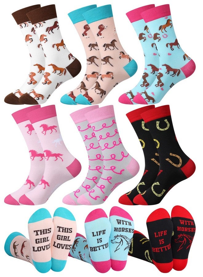 Hercicy Hercicy 6 Pairs Funny Horse Socks for Women Horse Riding Crew Socks Novelty Christmas Horse Socks Gift for Women Horse Lovers Cowgirl Equestrian Derby Party Favors - Image 1