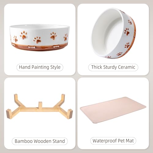 XRBEOU Dog Bowls with Wood Stand, 1.7 Cups Ceramic Puppy Bowls with Mat for Small Dog Weighted Water and Food Bowl Set for Dogs Cats, Non-Slip Pet Feeding Dish 13.5 Oz - Image 5