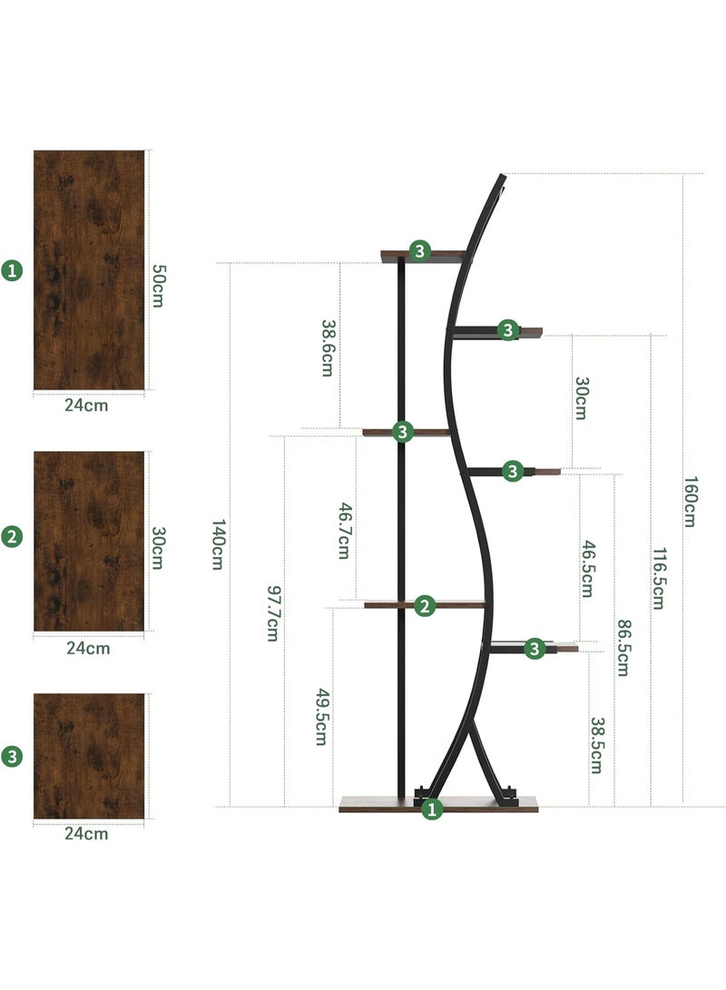 تشولوفز حامل نباتات داخلي بارتفاع 158 سم - رف زاوية معدني وخشبي مكون من 7 طبقات، رف زهور كبير على شكل حرف S للعديد من النباتات الداخلية، لا يتضمن مصابيح نمو النباتات - Image 3