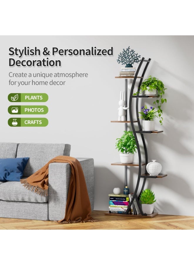 تشولوفز حامل نباتات داخلي بارتفاع 158 سم - رف زاوية معدني وخشبي مكون من 7 طبقات، رف زهور كبير على شكل حرف S للعديد من النباتات الداخلية، لا يتضمن مصابيح نمو النباتات - Image 5