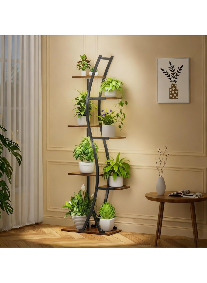 تشولوفز حامل نباتات داخلي بارتفاع 158 سم - رف زاوية معدني وخشبي مكون من 7 طبقات، رف زهور كبير على شكل حرف S للعديد من النباتات الداخلية، لا يتضمن مصابيح نمو النباتات - Image 4