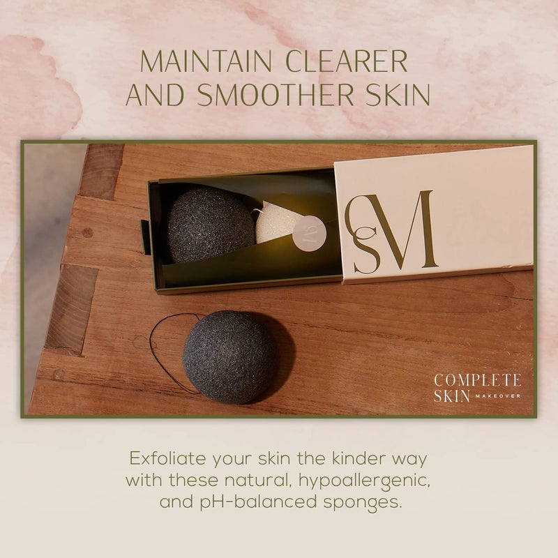 c s m CSM Organic Konjac Sponges 3-Pack for Gentle Exfoliating - Facial Cleansing Sponge with Activated Bamboo Charcoal to Clean Pores, Remove Impurities, Exfoliate - 2 Black, 1 White Natural Sponge - Image 5