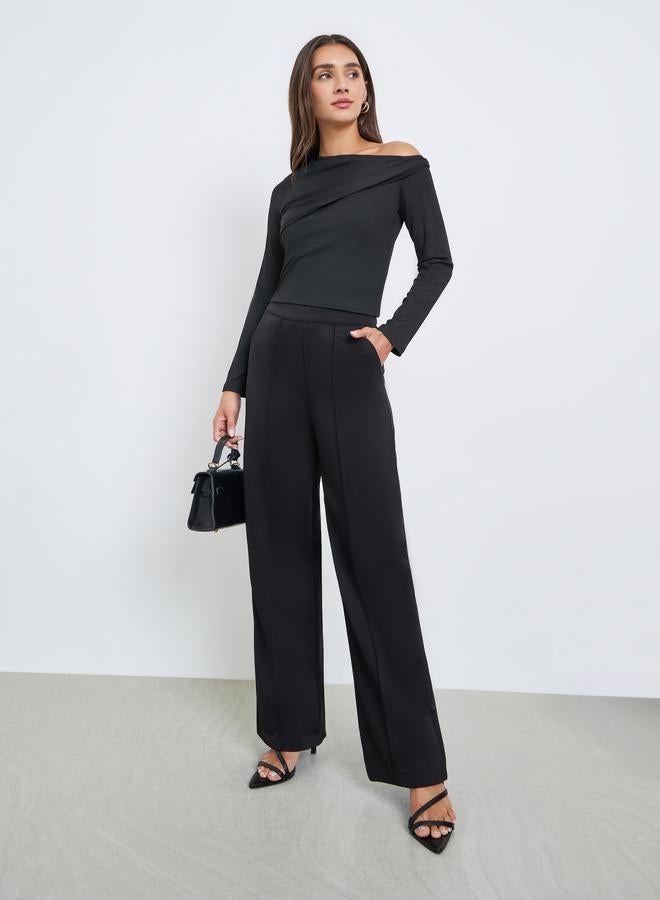 ستايلي بلوزة محبوكة سادة بكتاف واحد - Image 2