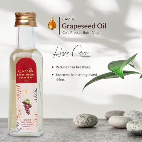 CAMIA Organic Extra Virgin Cold Pressed Grapeseed Oil| Rich in Free Fatty Acids, Vit A, Vit E & Antioxidants|Enhances Skin Health & Hydration|Reduces Hair Fall, Improves Hair Shine|100 Ml Glass Bottle - Image 4