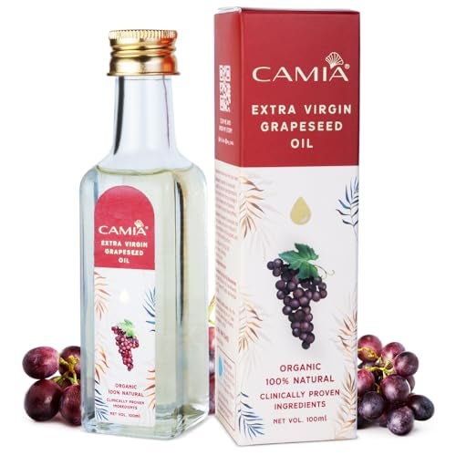 CAMIA Organic Extra Virgin Cold Pressed Grapeseed Oil| Rich in Free Fatty Acids, Vit A, Vit E & Antioxidants|Enhances Skin Health & Hydration|Reduces Hair Fall, Improves Hair Shine|100 Ml Glass Bottle - Image 1