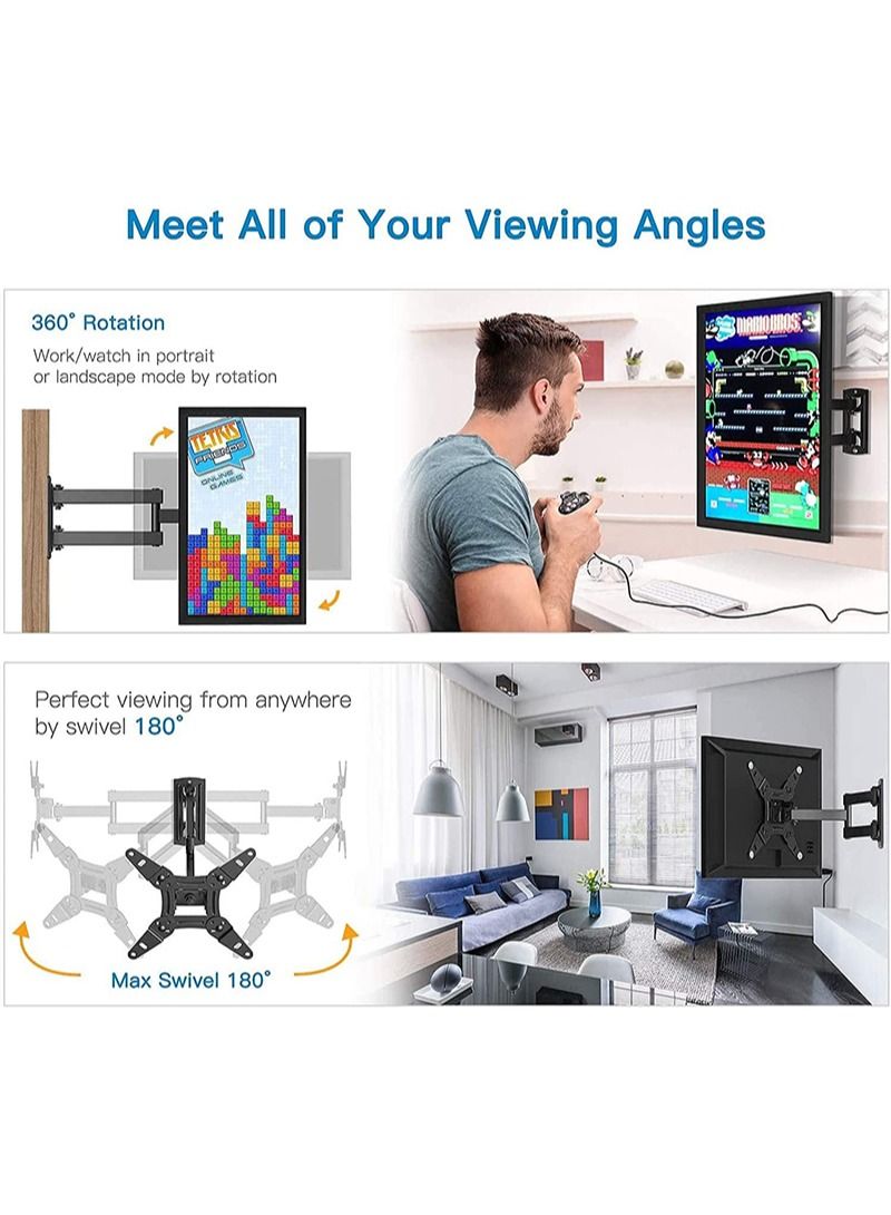 FlashHawk TV Wall Mount Monitor Wall Bracket with Swivel and Articulating Tilt Arm Fits 14-47 Inch LCD LED OLED Screens - Image 3