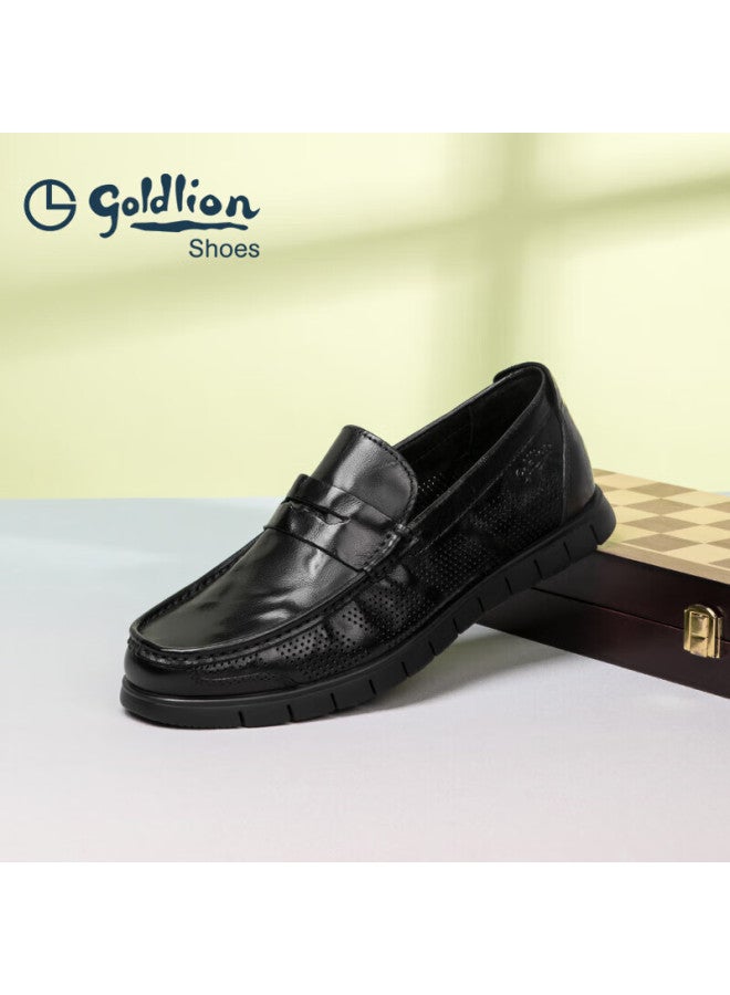 Goldlion Men's Shoes, Business Casual Shoes, Perforated Breathable Sandals, Comfortable And Durable Loafers G50835, Black, Size 43 - Image 1