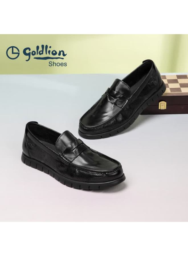 Goldlion Men's Shoes, Business Casual Shoes, Perforated Breathable Sandals, Comfortable And Durable Loafers G50835, Black, Size 43 - Image 2