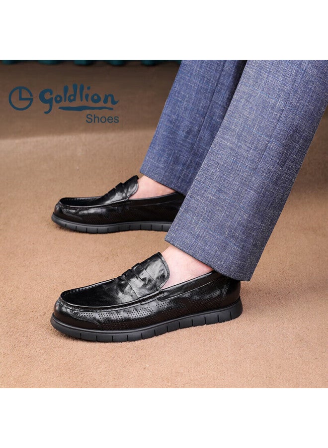 Goldlion Men's Shoes, Business Casual Shoes, Perforated Breathable Sandals, Comfortable And Durable Loafers G50835, Black, Size 43 - Image 4