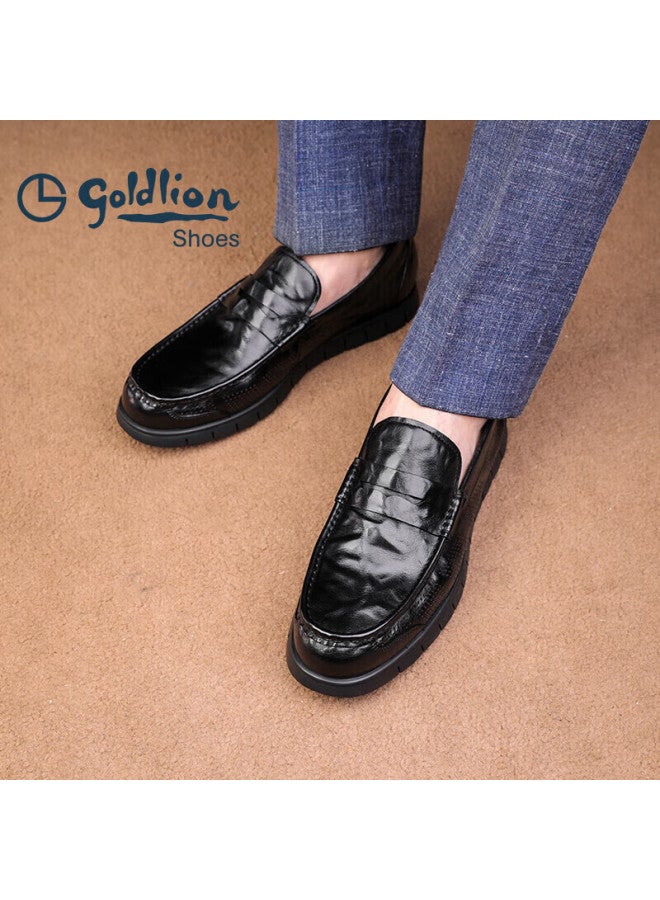 Goldlion Men's Shoes, Business Casual Shoes, Perforated Breathable Sandals, Comfortable And Durable Loafers G50835, Black, Size 43 - Image 5