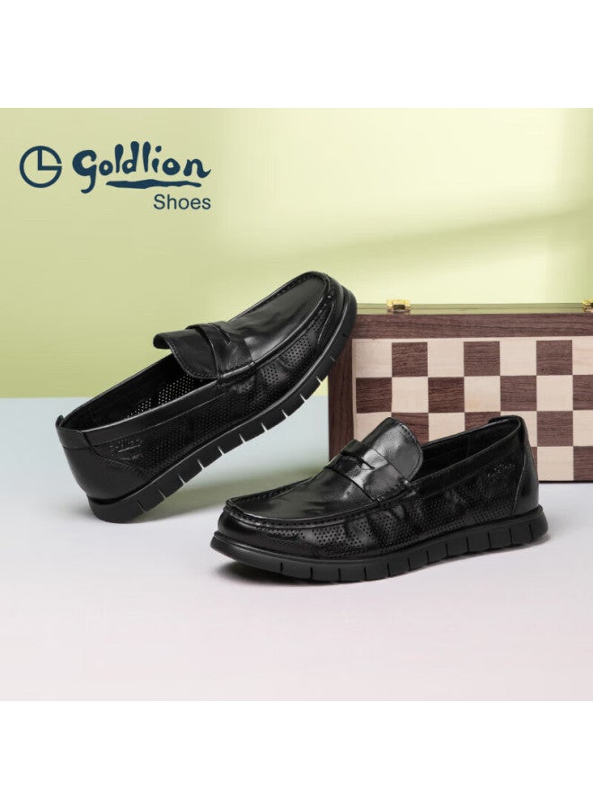 Goldlion Men's Shoes, Business Casual Shoes, Perforated Breathable Sandals, Comfortable And Durable Loafers G50835, Black, Size 43 - Image 3