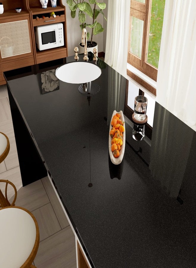 Wallercity Shiny Black Contact Paper Glossy Peel and Stick Wallpaper Waterproof Contact Paper for Countertops Removable Self Adhesive Glitter Wallpaper for Kitchen Cabinets Bathroom 15.8 x 315 Inches - Image 2