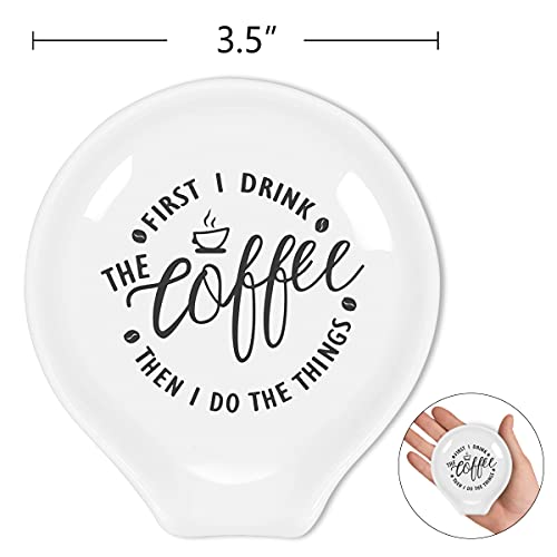 Littlefa Funny Coffee Spoon Rest-But First Coffee Ceramic Spoon Holder-Cafe Station Bar Accessories - Image 2