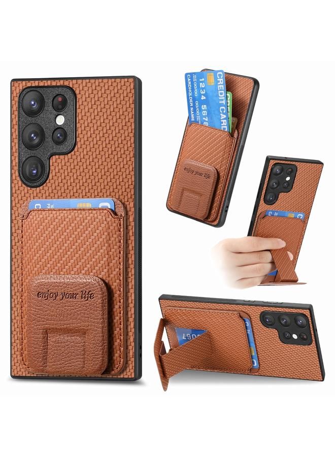 S-TOP Case For Samsung Galaxy S23 Ultra 5G Carbon Fiber Card Bag Fold Stand Phone Case - Image 1