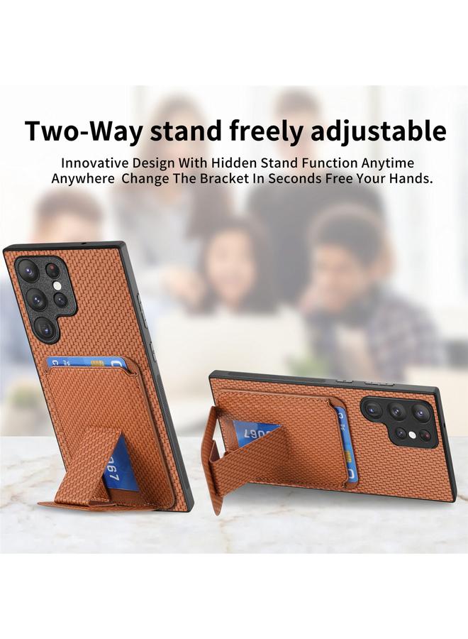 S-TOP Case For Samsung Galaxy S23 Ultra 5G Carbon Fiber Card Bag Fold Stand Phone Case - Image 2