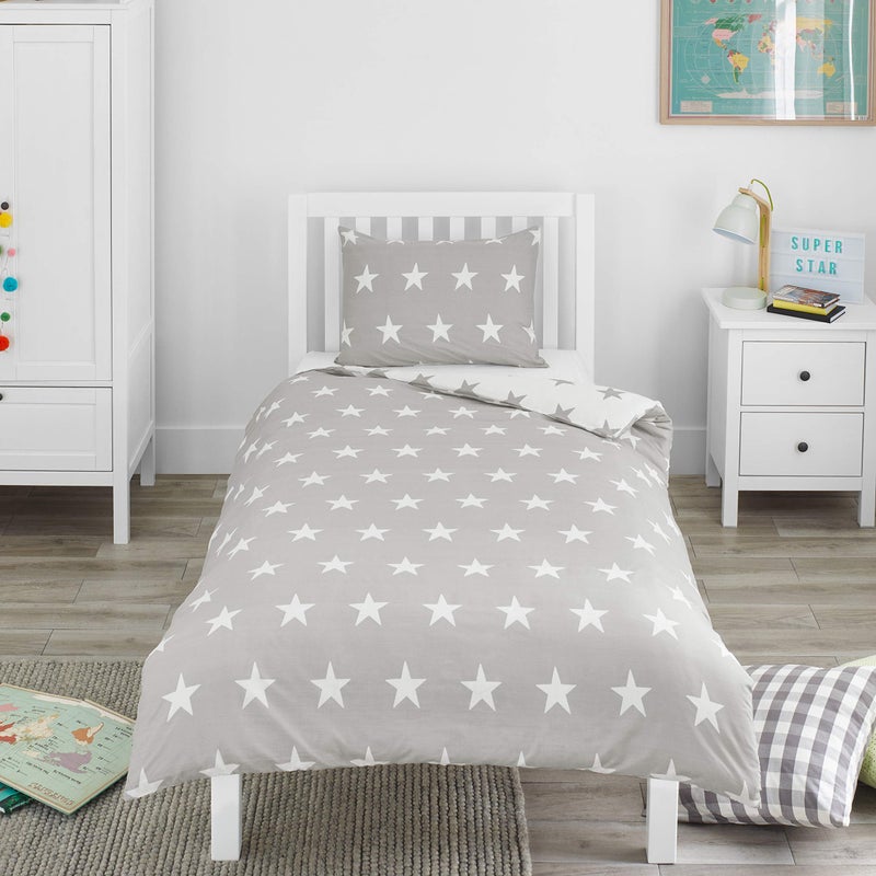 Bloomsbury Mill (Single Duvet Set) - Bloomsbury Mill - Grey & White Stars - Reversible Bedding Set - Single Duvet Cover and Pillowcase - Image 1