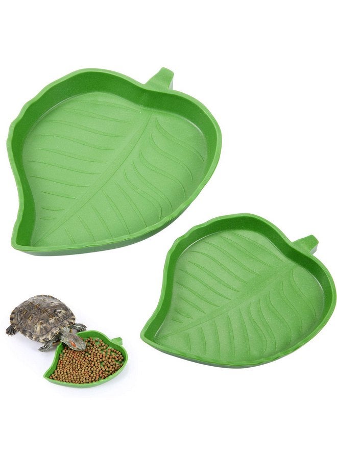 BOAO Boao 2 Pieces Leaf Reptile Food Water Bowl Plate Dish for Tortoise Corn Snake Crawl Pet Drinking and Eating, 2 Sizes - Image 1