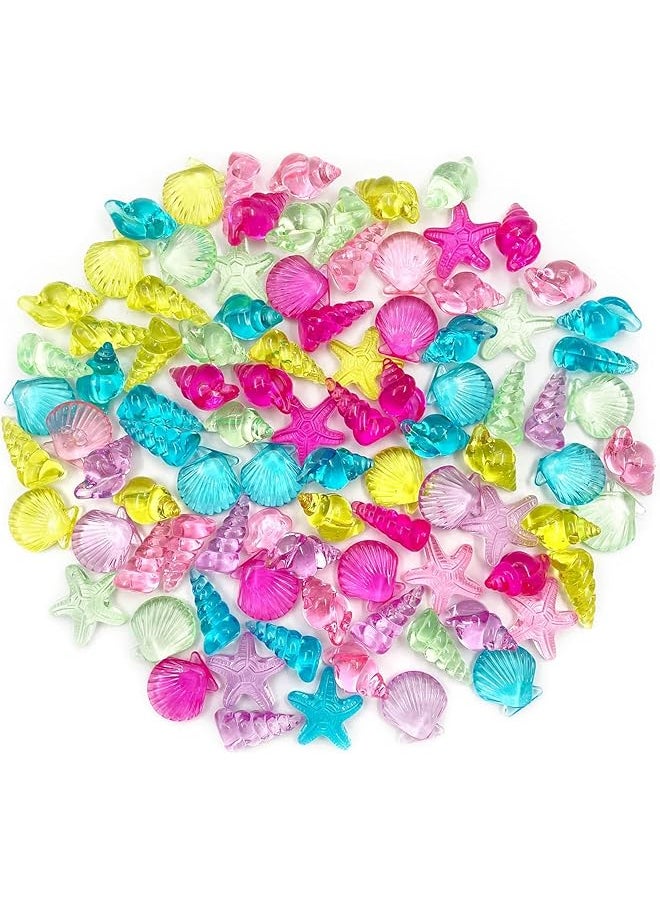 The Bros Colorful Acrylic SeaGems Set, Acrylic Seashells Conch Starfish Assorted Color for Table, Scatters Beach Theme Sea Shells, Party Decoration, Crafts, About 92 to110 pcs/Set(4 Styles)  - Image 1