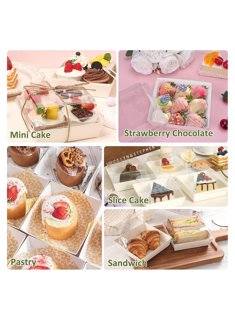 Excefore Charlovelyrie Boxes with Clear Lids, 50Pcs Brown Oil-Proof Kraft Paper Dessert Boxes Food Containers for Bakery, Macaron, Cookies, Mini Cakes, Strawberries, Tiramisu Hamburger Packing Box - Image 3
