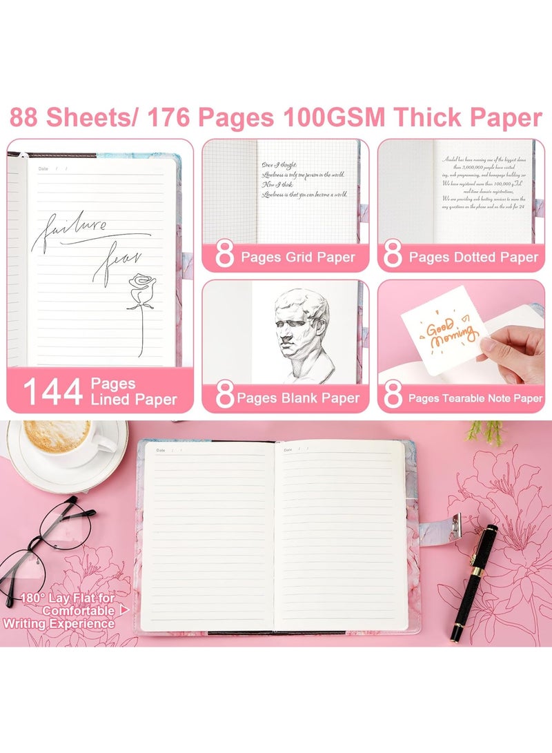 لينلي مفكرة A5 قابلة للقفل بقفل برقم سري، مصنوعة من جلد البولي يوريثان، دفتر ملاحظات وردي اللون بقفل برقم سري، هدية مثالية - Image 2