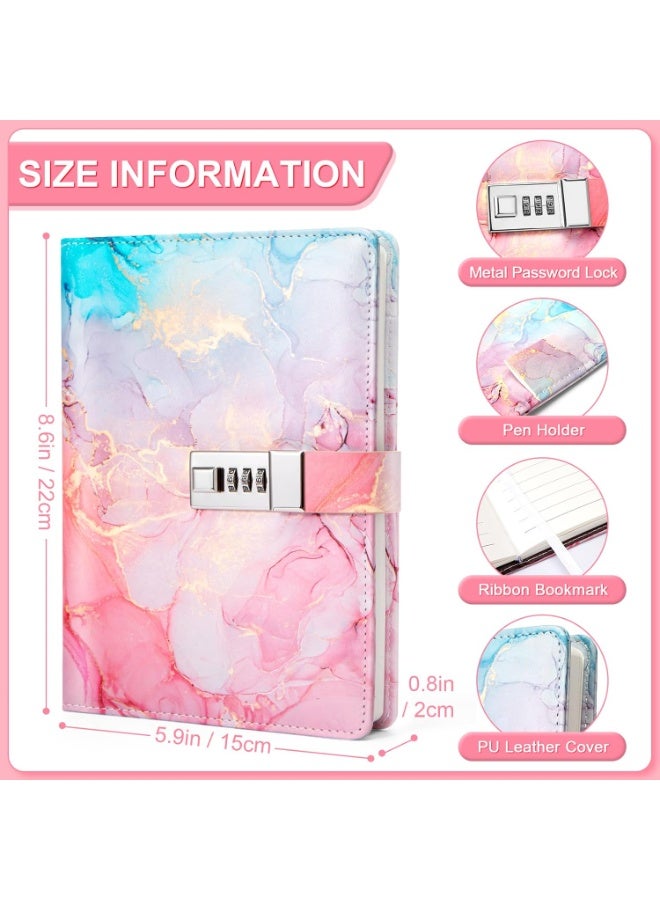 لينلي مفكرة A5 قابلة للقفل بقفل برقم سري، مصنوعة من جلد البولي يوريثان، دفتر ملاحظات وردي اللون بقفل برقم سري، هدية مثالية - Image 3